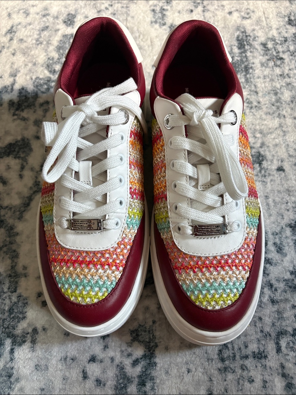 Marc Jacobs Rainbow Knit Sneakers with Burgundy Trim - Picture 3 of 7